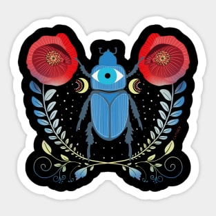 All Seeing Eye Beetle with Poppies Sticker